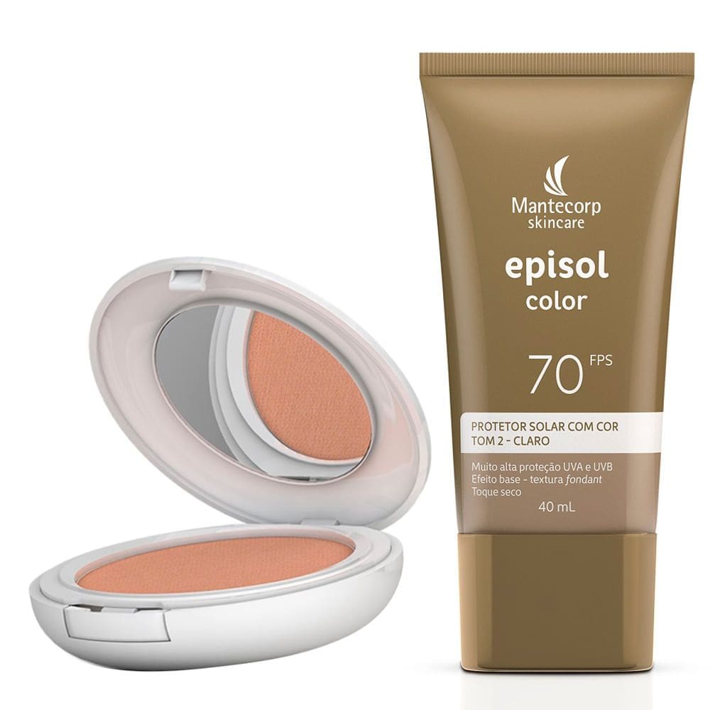 Kit Protetor Solar Episol Color Pele Morena FPS 50 Pó Compacto 10g e Protetor Solar Tom 2 Claro FPS 70 40ml