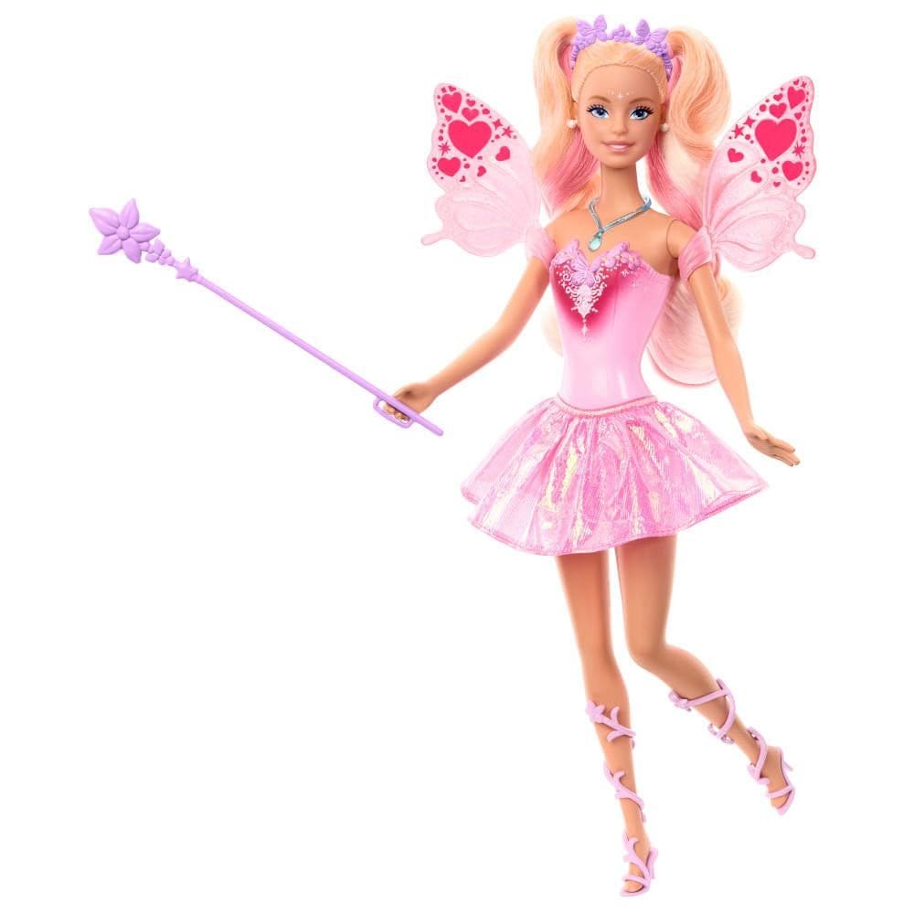 Boneca de fada Barbie Mattel com varinha de brinquedo e acessórios de moda