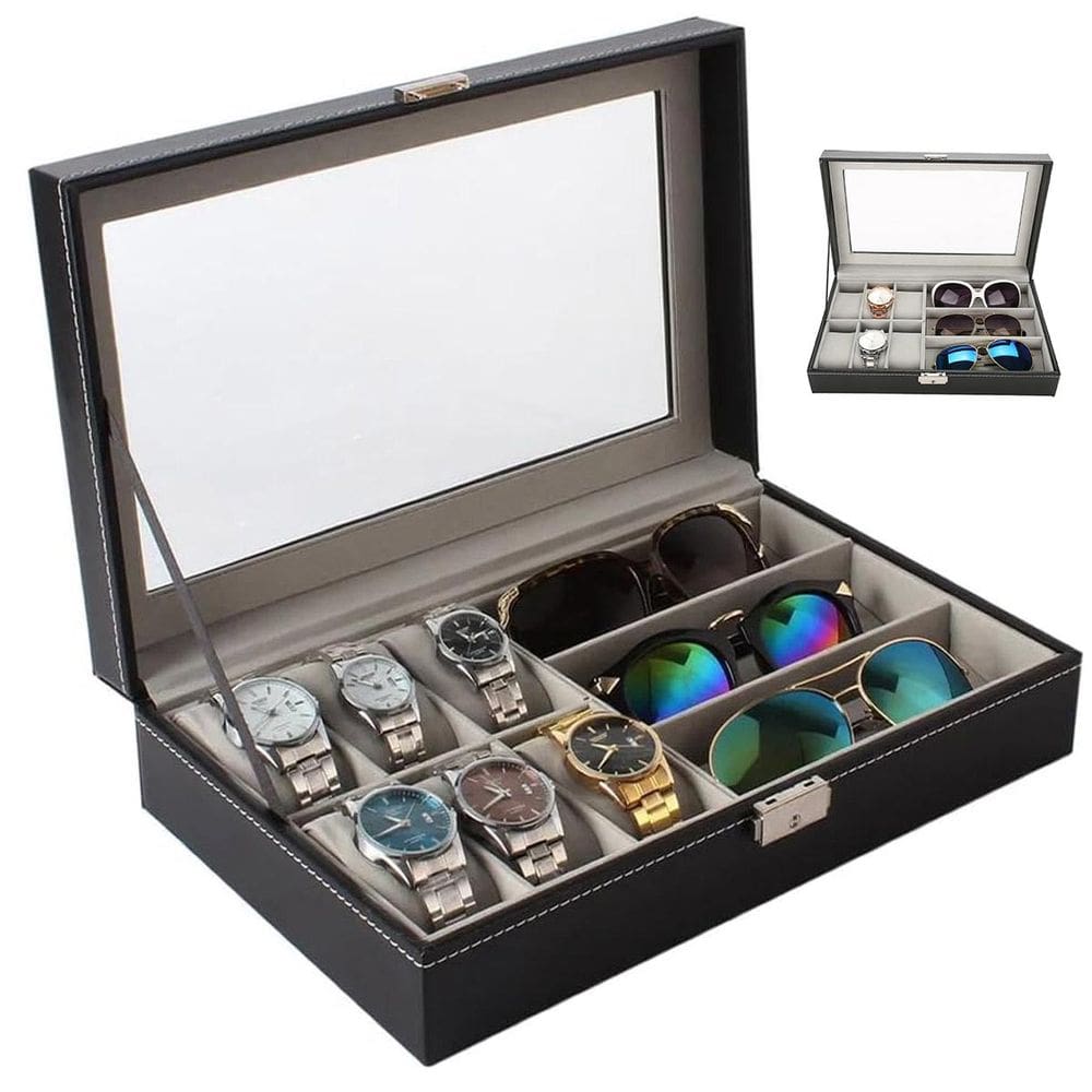 Porta Relogio Oculos de Sol Pulseira Estojo Expositor Luxo Caixa Organizadora Mesa Penteadeira Armario Seguro Multiuso