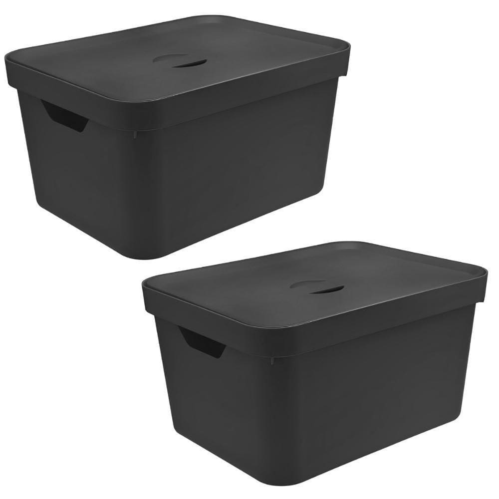 2X Caixa Plastica Grande 32L Ou Cube Organizadora Preta