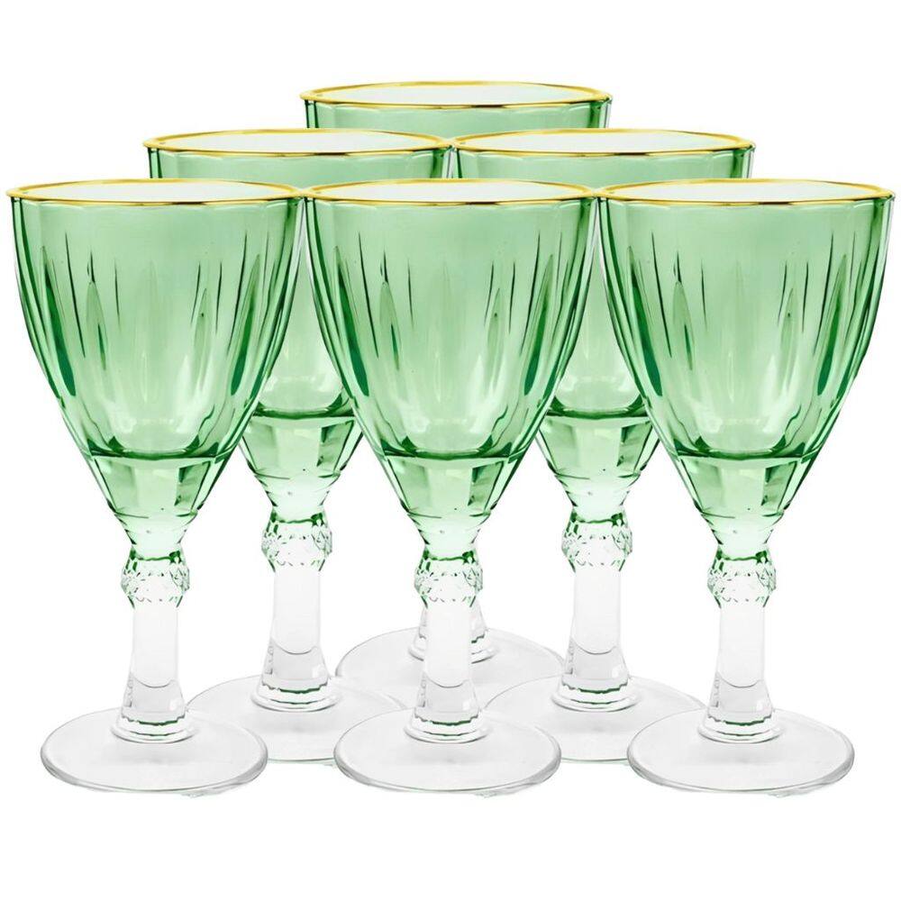 Jogo De Taças Dominic Verde Filete Dourado 275ml - 6pçs