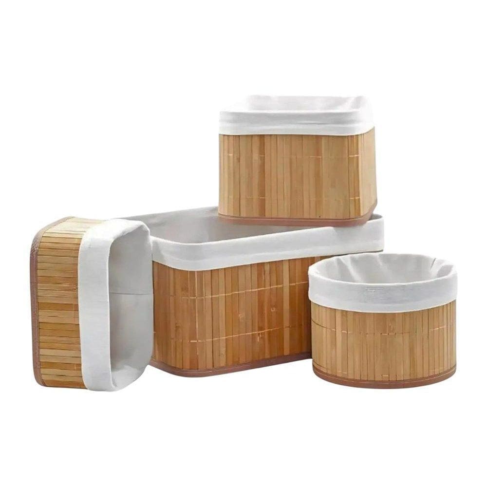 Conjunto 4 Cesto Organizador Multiuso Em Bambu