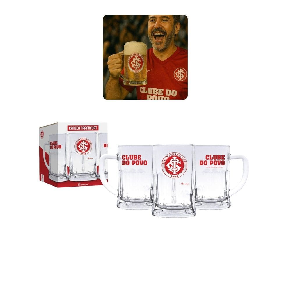 Caneca Vidro Reforçado 565Ml Cerveja Chopp Time Clube Internacional Oficial Presente