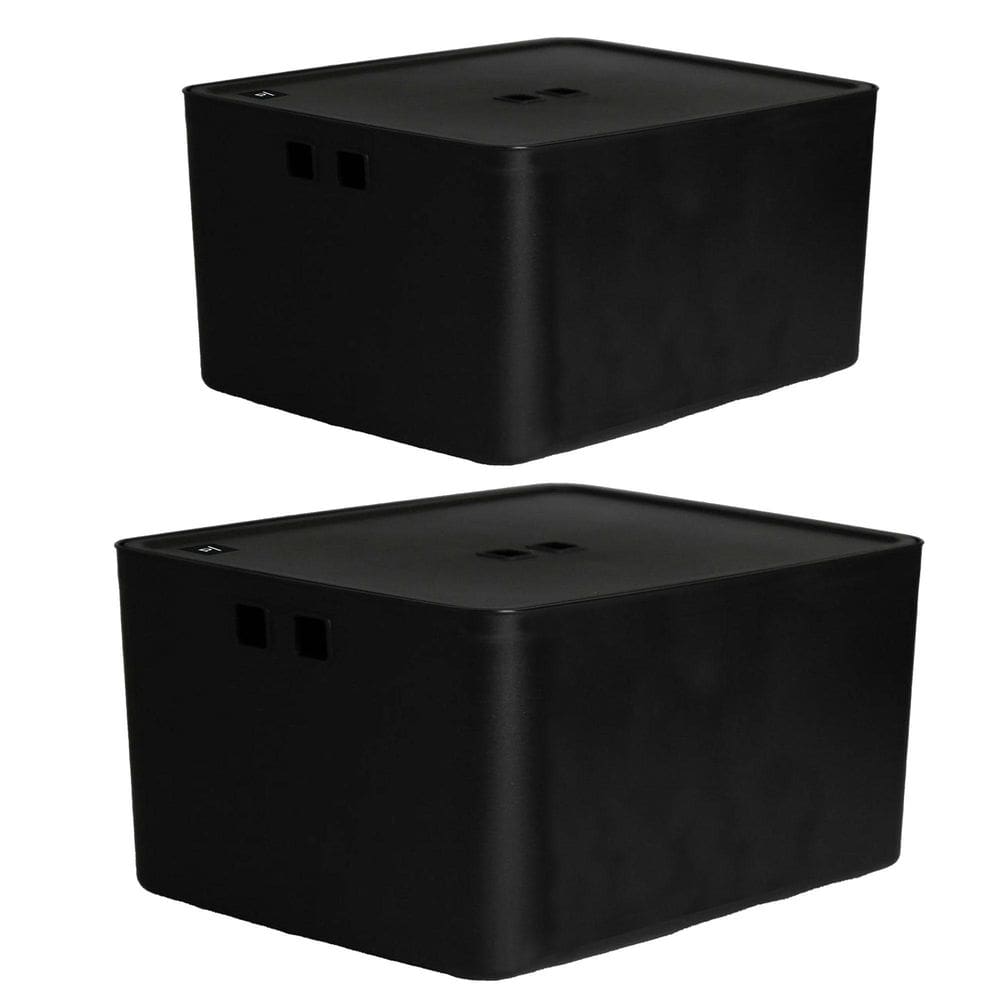 Kit 2 Caixa Organizadora Grande E Média Com Tampa Preto