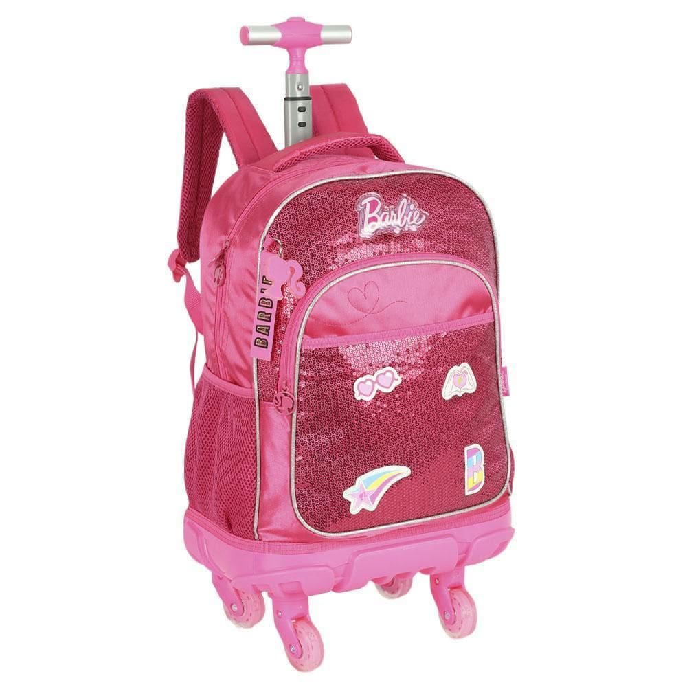 Mochila Rodinha 18 Barbie Paetê Lantejoulas Rosa Luxcel