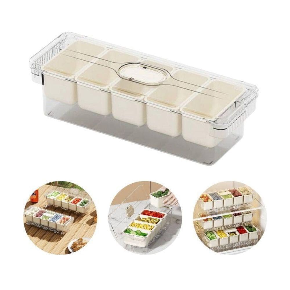 Conjunto 05 Potes Herméticos Com Tampa Pegador E Colheres