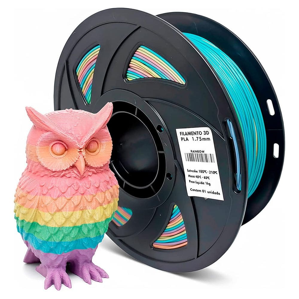 Filamento de Impressora 3D PLA Rainbow 1.75mm 1KG Cor Brilhante Textura Macia Masterprint Filamento 3D