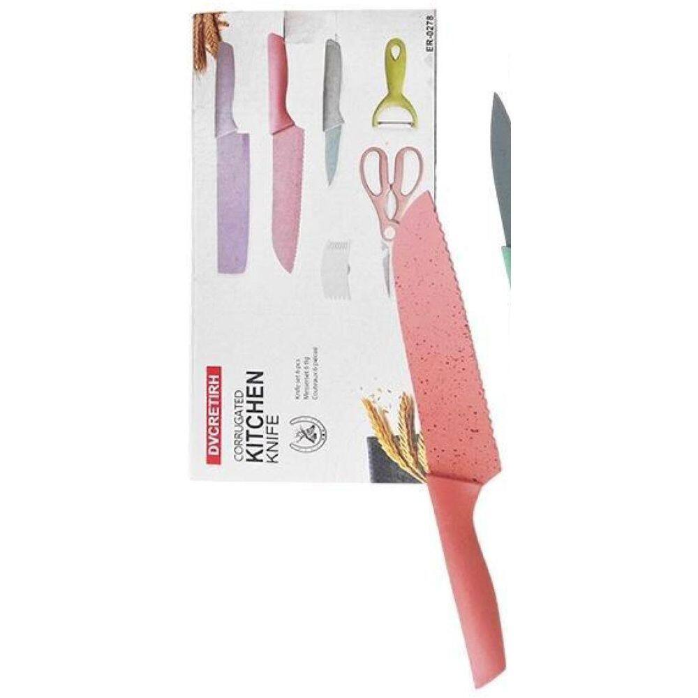 Kit De Facas 6 Peças Coloridas Tesoura Faca Antiaderente