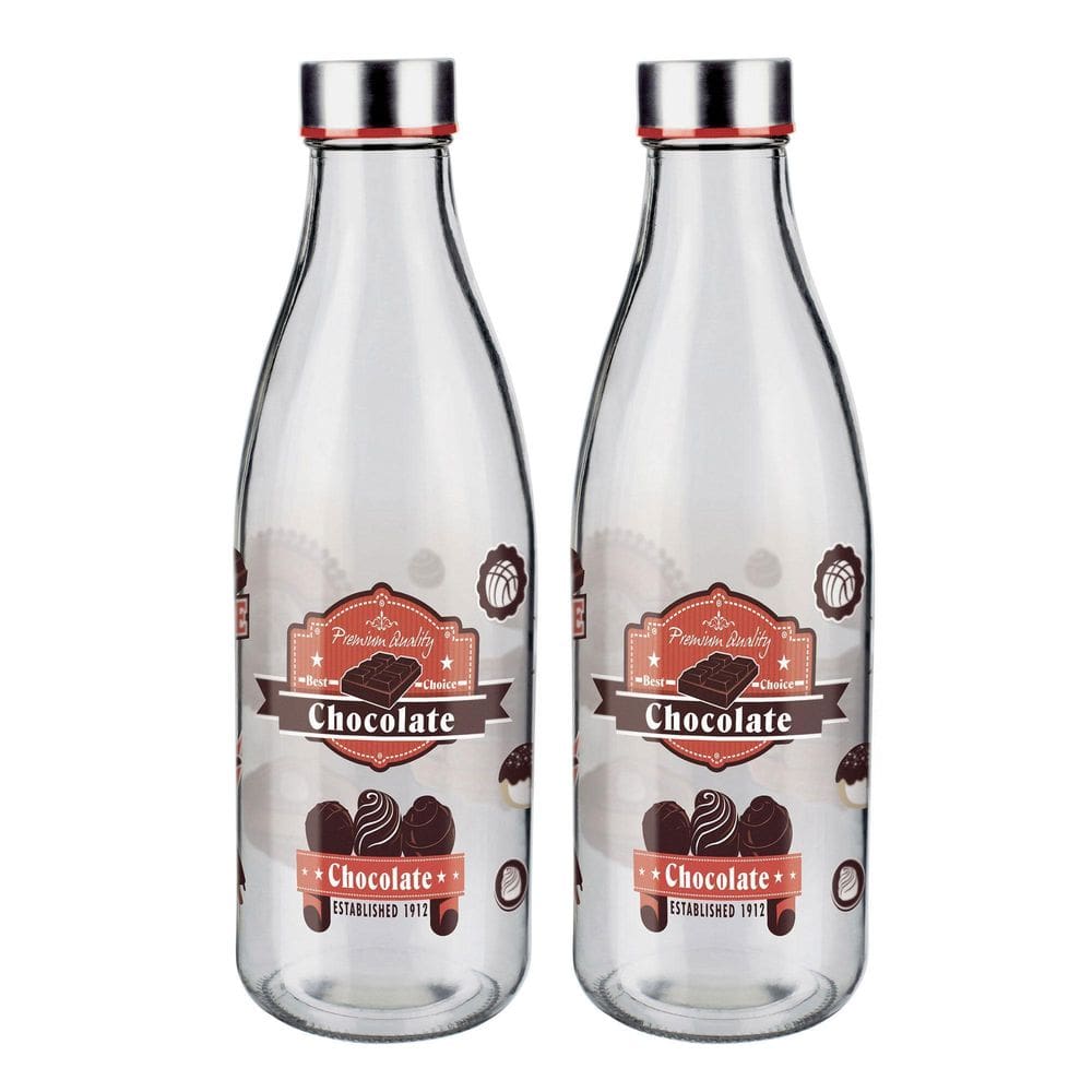 Kit 2 Garrafa De Vidro 950Ml Tampa Aço Inox Leite Água Euro