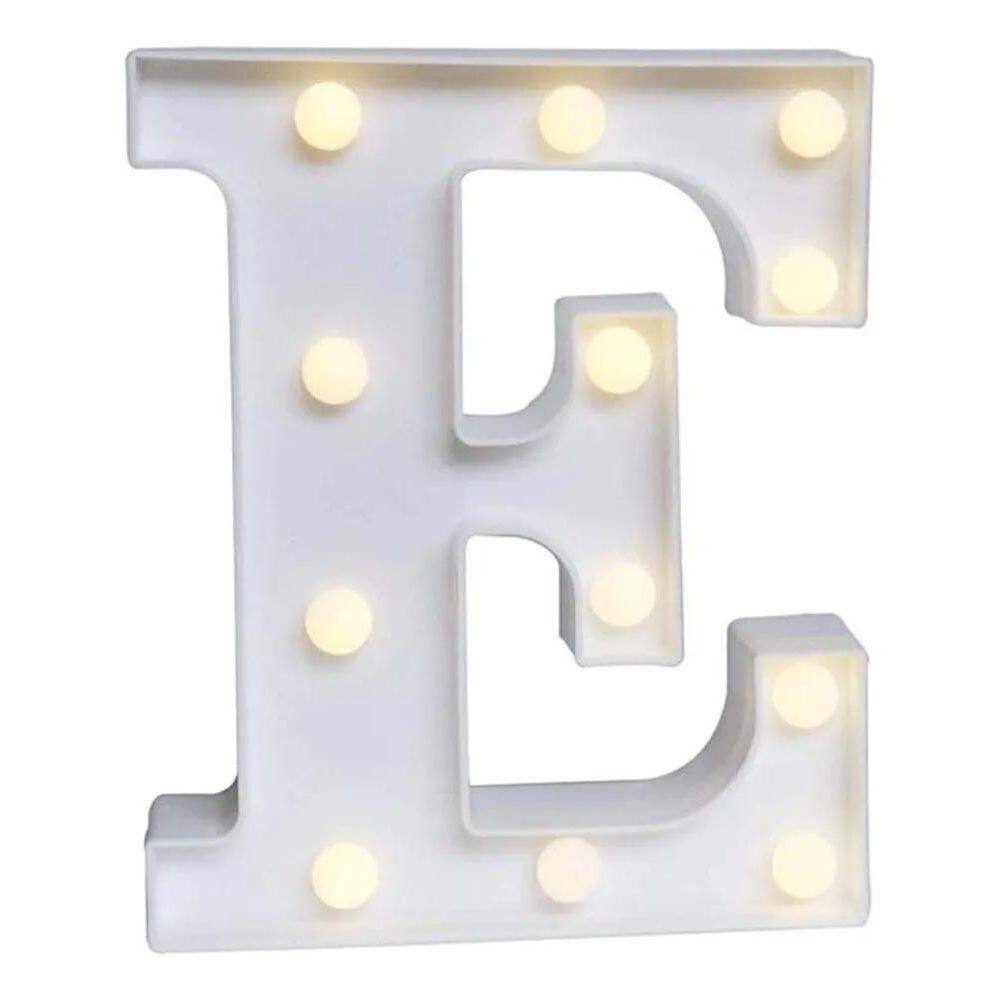 2X Luminária Decorativa Led 3D Letra E Branca 22Cm Decoração