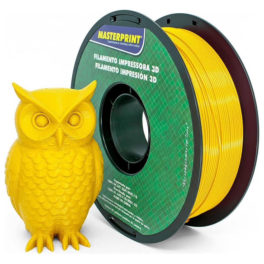 Filamento de Impressora 3D PLA Amarelo 1.75mm 1KG Cor Brilhante Textura Macia Masterprint Filamento 3D