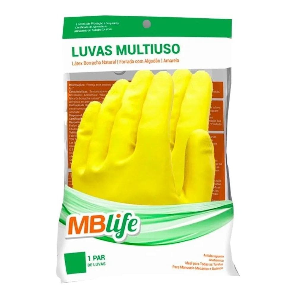 2X Luva Multiuso Latex Mblife Amarela