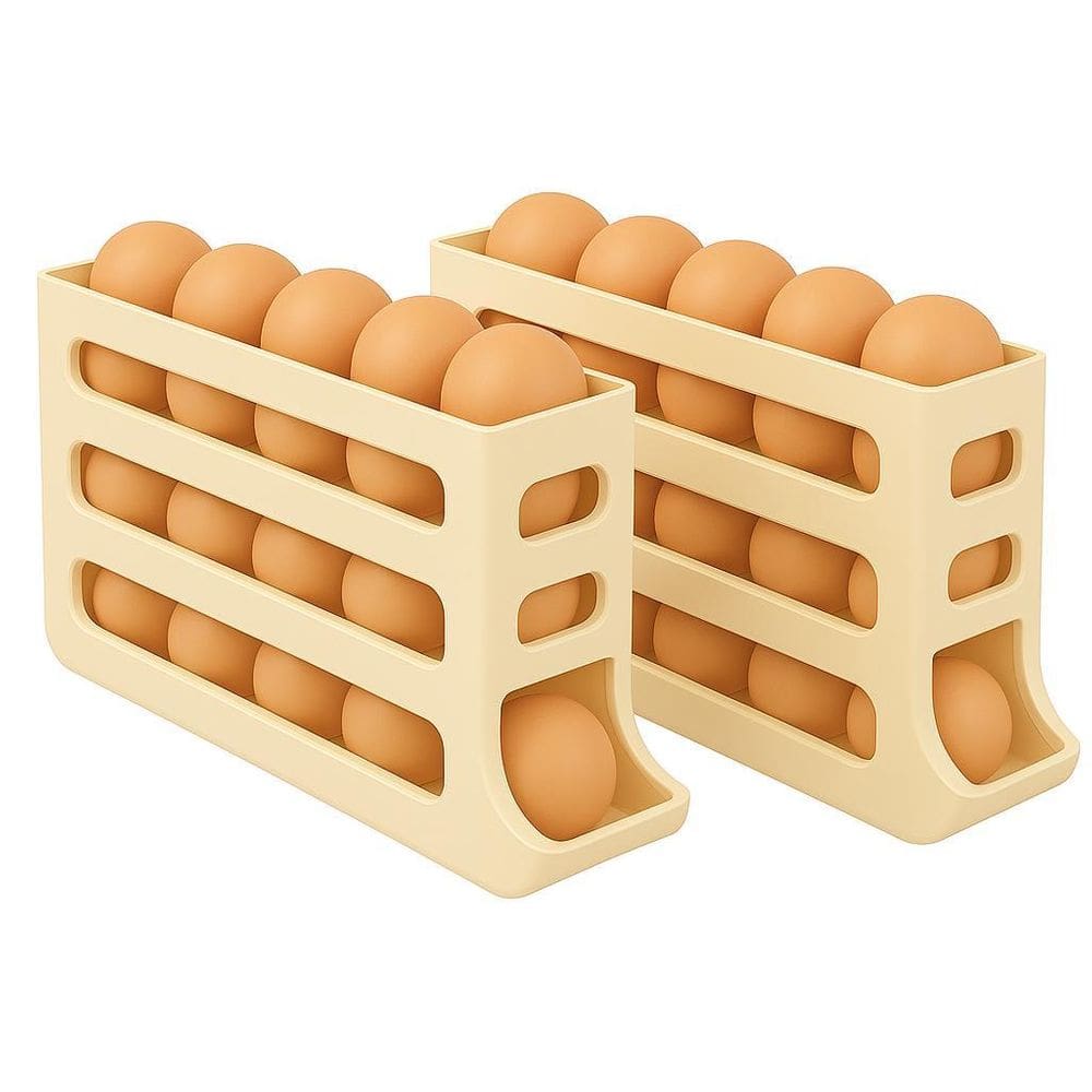 Kit 2 Dispensador Ovos Rolantes Geladeira 4 Camadas Bege