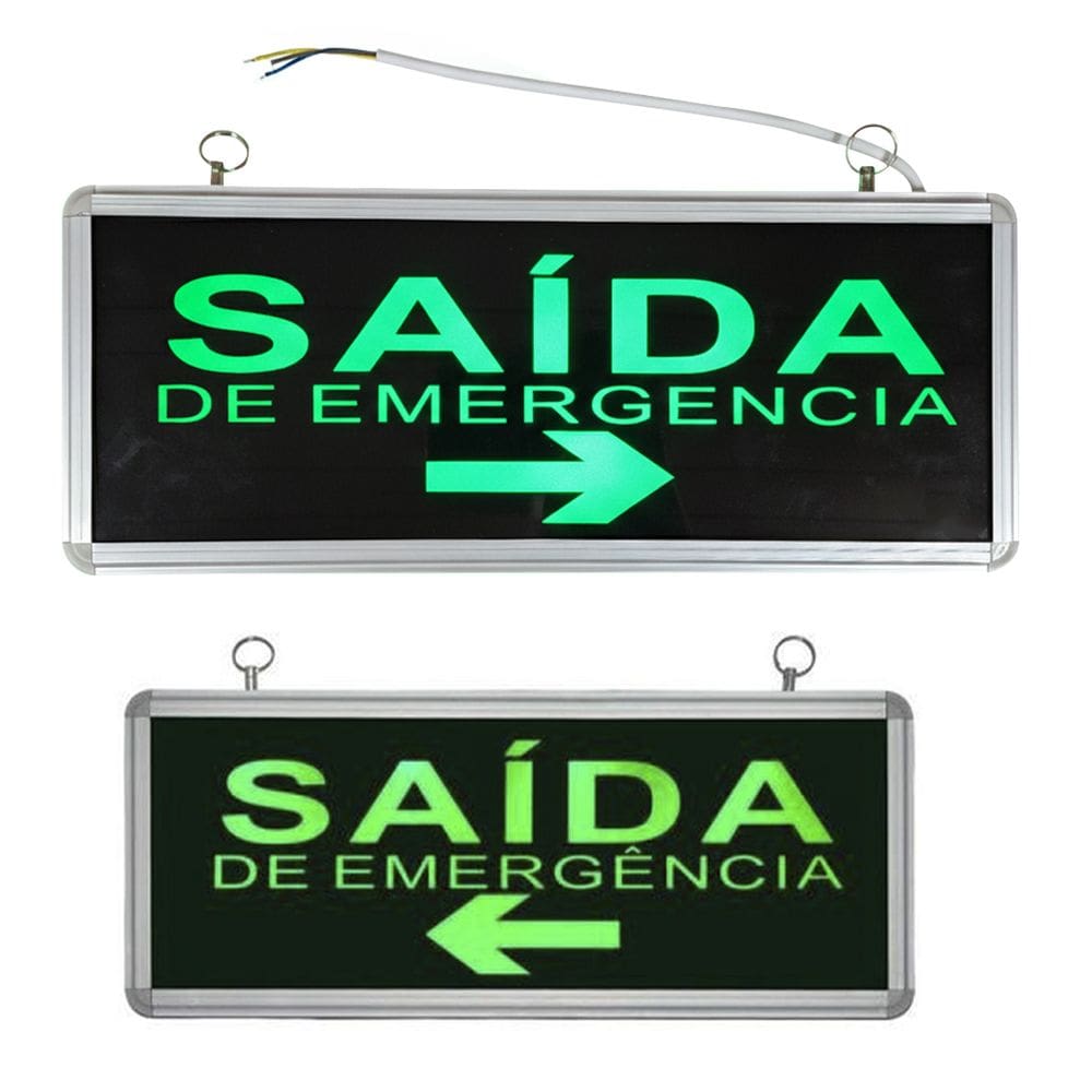 Placa Saida De Emergencia Sinalizaçao Dupla Face Bateria Recarregavel Led Seta Avisa Bombeiro Iluminaçao
