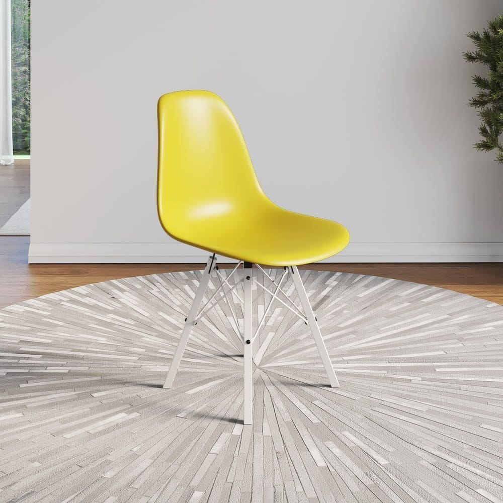 Cadeira Eames Estilo Moderno Em Ferro Branco Com Assento Amarelo