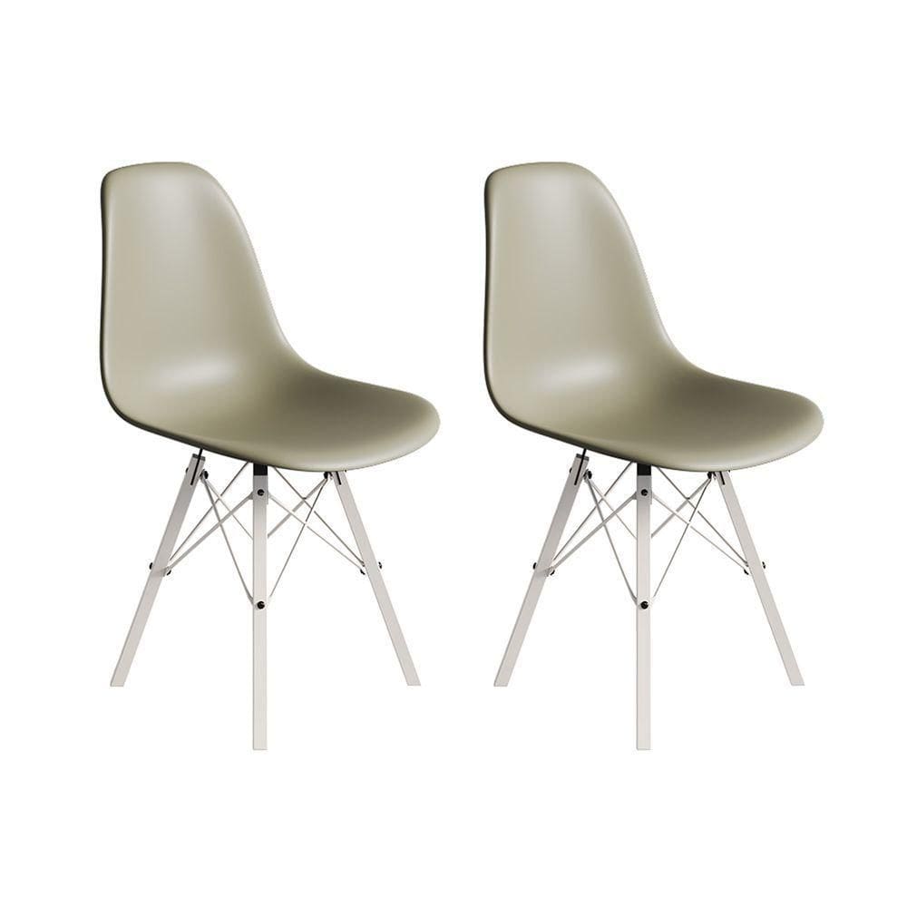 Conjunto 2 Cadeiras Eames Estilo Moderno Em Ferro Branco Com Assento Fendi