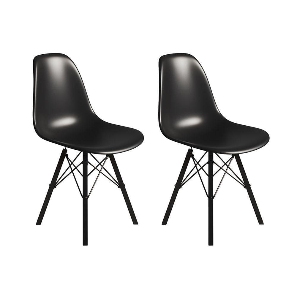 Conjunto 2 Cadeiras Eames Tubo Ferro Preto Assento Preto