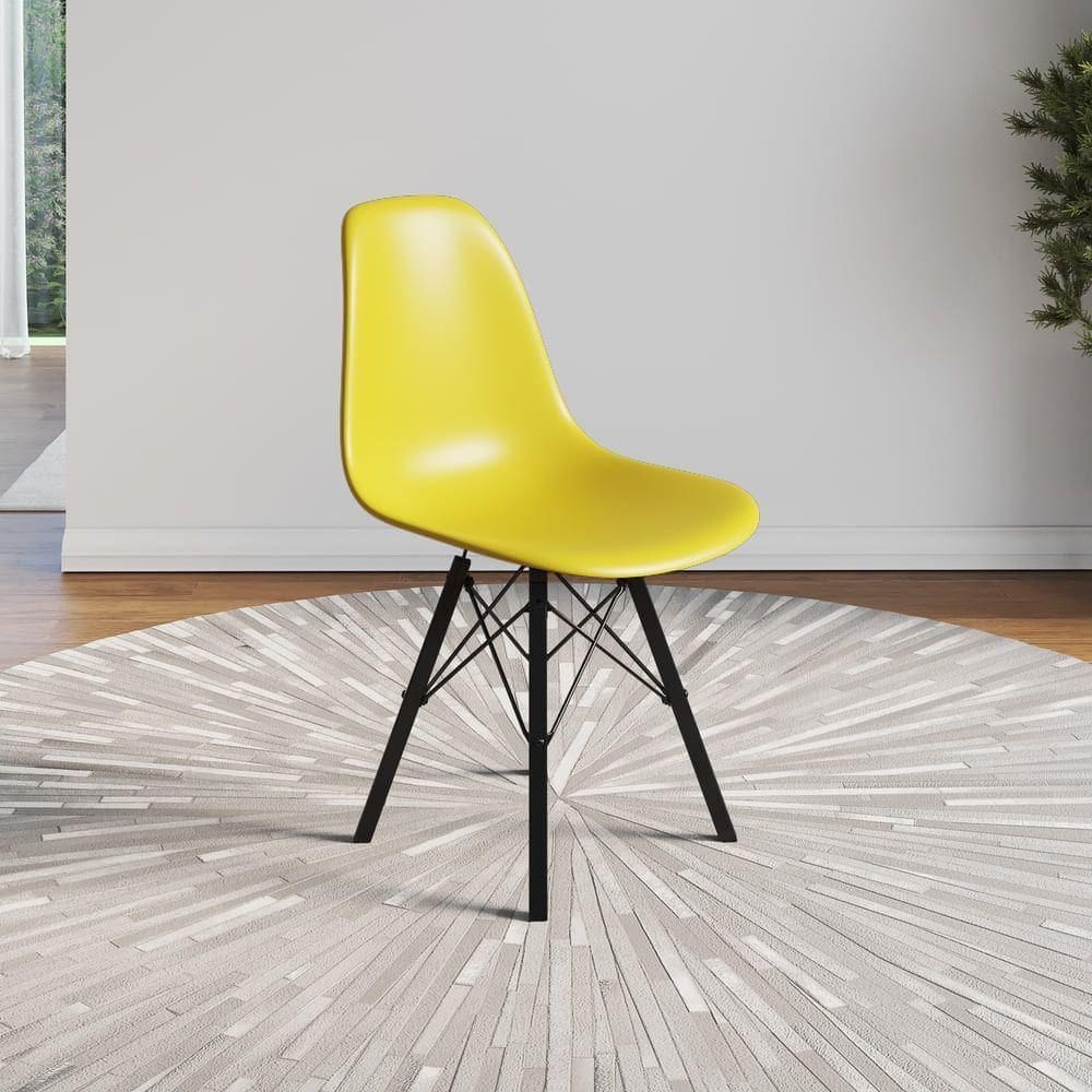 Cadeira Eames Estilo Moderno Em Ferro Preto Com Assento Amarelo