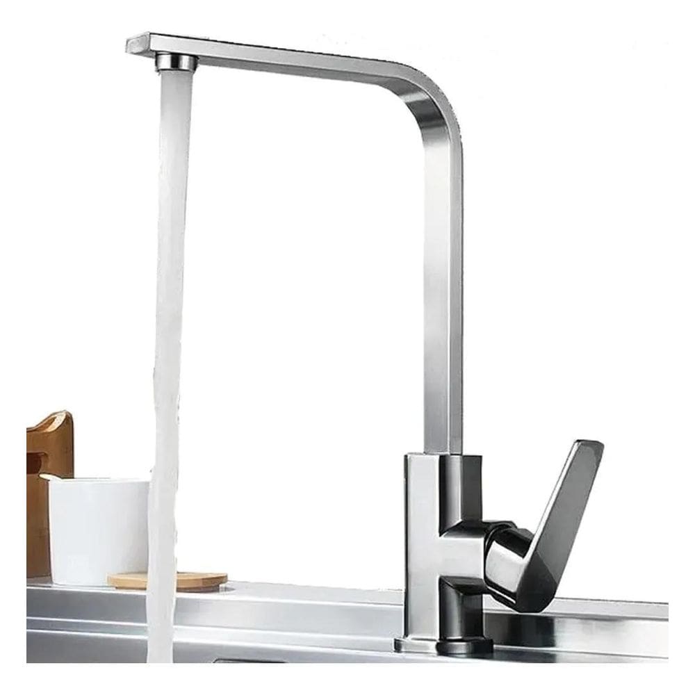 Torneira Slim Reta Cozinha Gourmet Aço Inox Escovado 360º