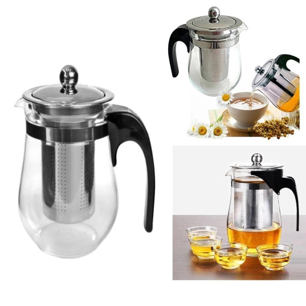 Chaleira Vidro Infusor Inox Bule 500ml Grande Cha Cafe Coador Jarra Transparente Luxo