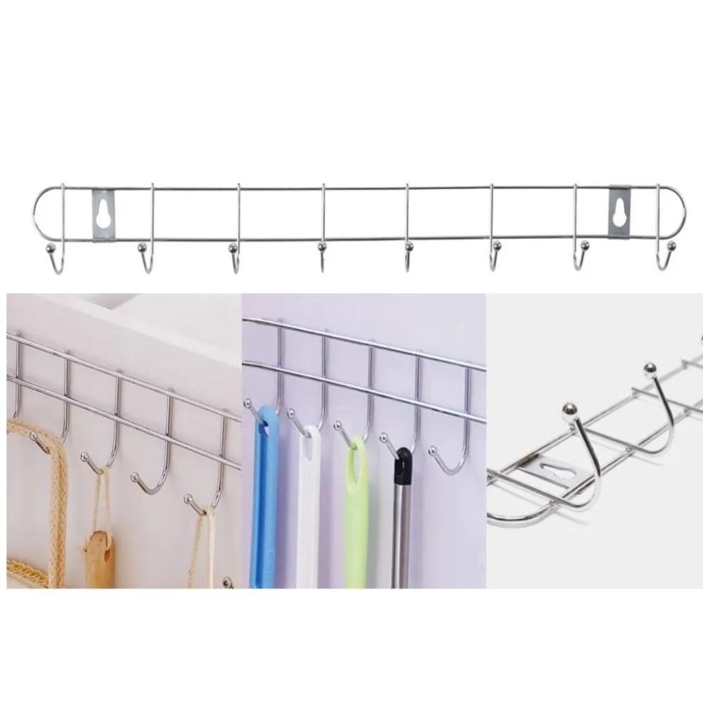 Cabideiro De Parede Grande 10 Ganchos Suporte Multiuso Organizador Guarda Roupa Lavanderia Banheiro Cozinha Pendurar Ute