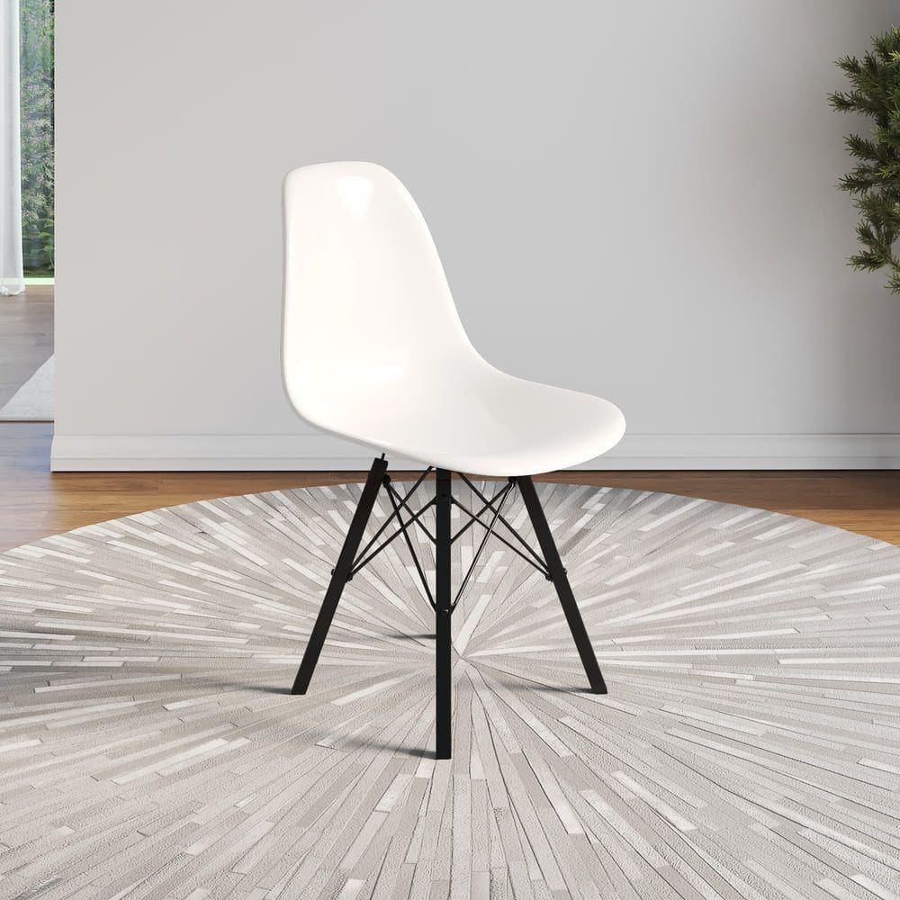 Cadeira Eames Design Moderno Tubo De Ferro Preto Assento Branco