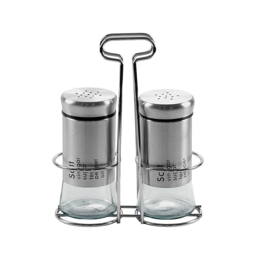 Conjunto Elegante De Saleiro E Pimenteiro Com Suporte Moderno Para Sua Mesa