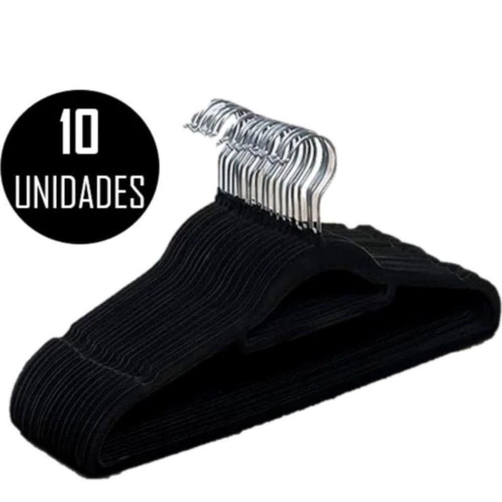 Kit 10 Unidades Cabides Slim Adulto Veludo Preto 42cm