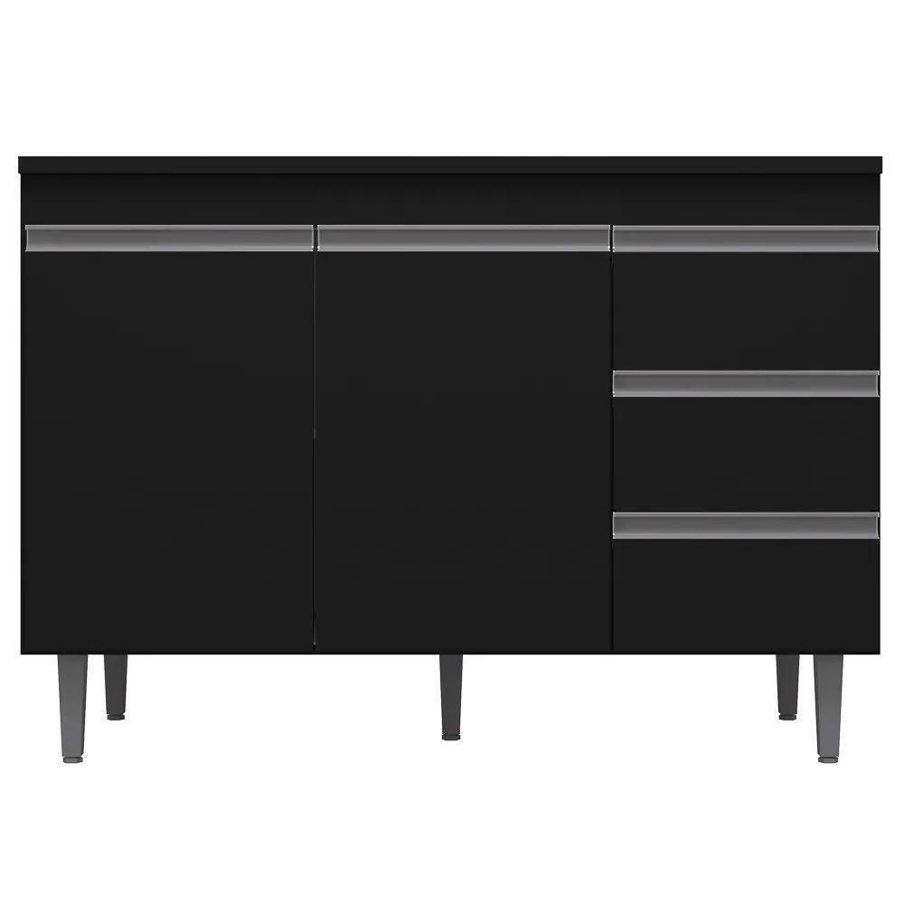 Balcão Gabinete Cozinha Andreia 120cm 2 Porta Ajl Móveis S-t Preto