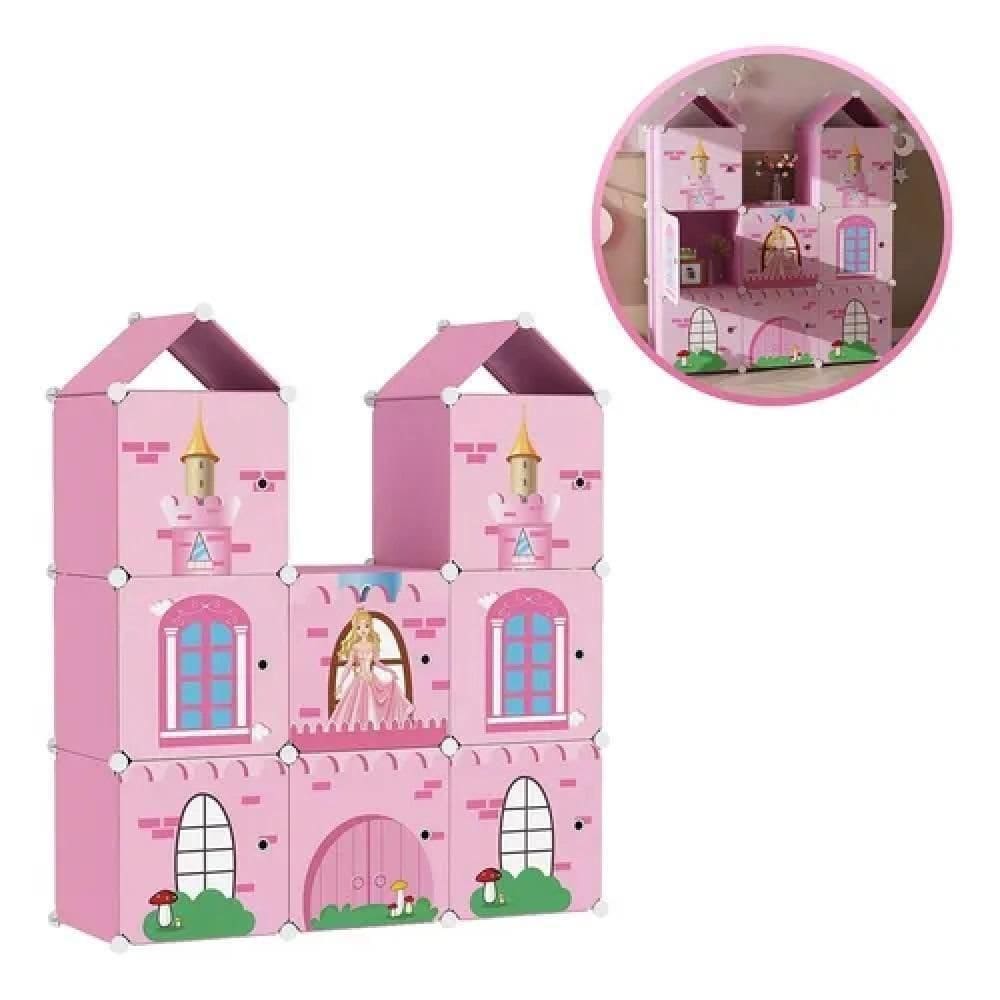 Guarda Roupa Infantil Armario Princesa Modular 8 Portas Organizador Castelo Decorativo Brinquedos Sapatos Estante Multif