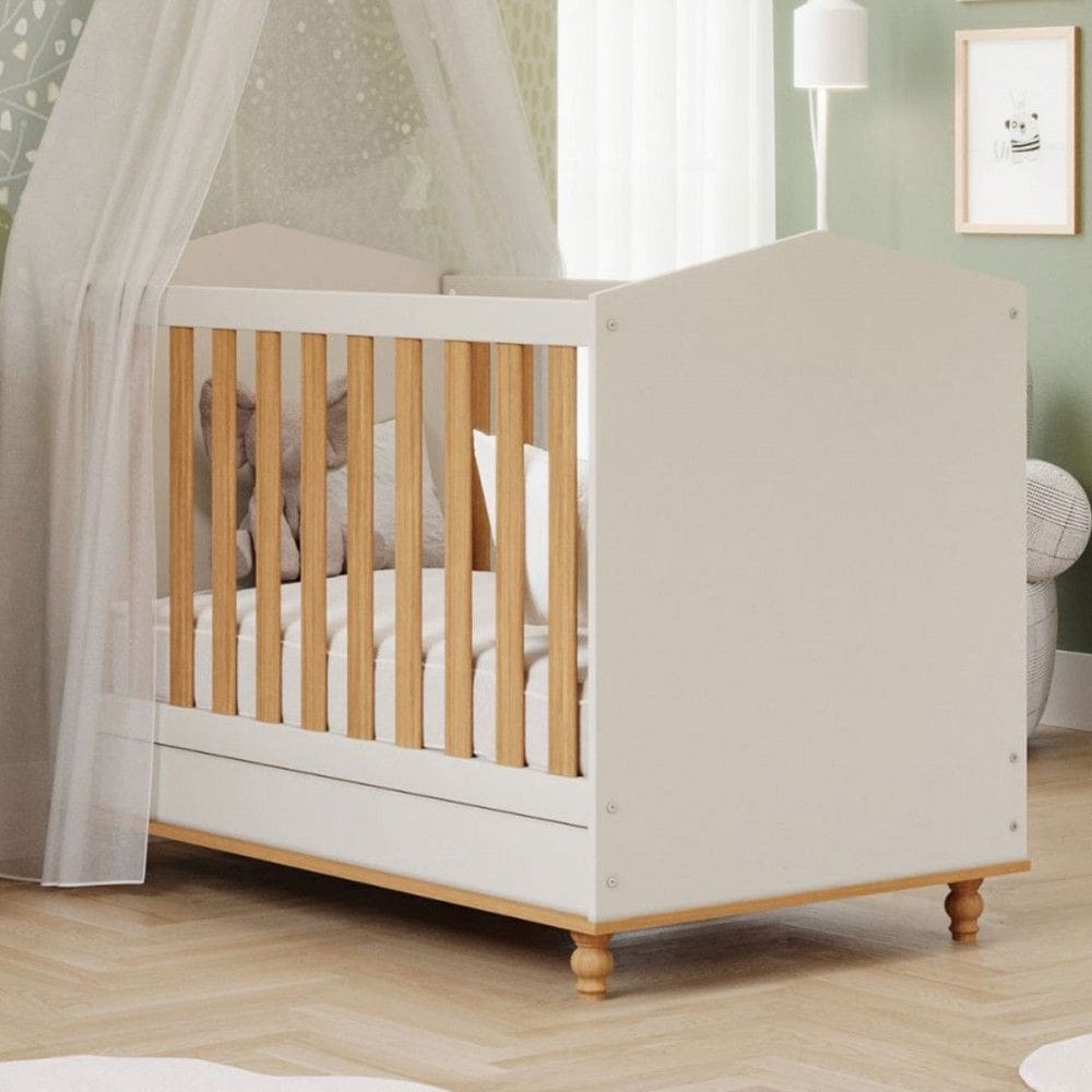 Berço Mini Cama 2 em 1 Mimo Off White/Natural - Permóbili