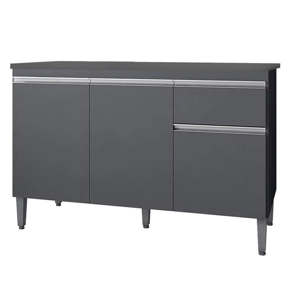 Balcão Gabinete 3 Portas Cozinha 120cm Tatiane Sem Tampo Ajl Cinza