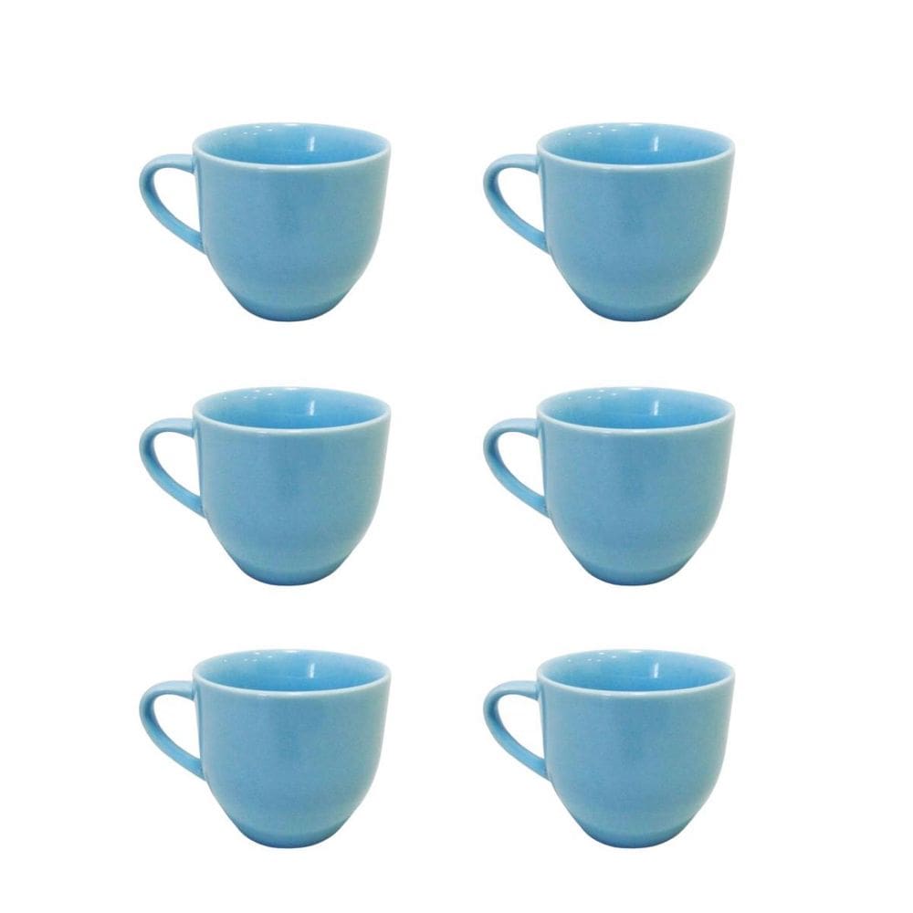 Kit 6 Xicaras Ceramica De Cha Azul 170Ml Com Suporte