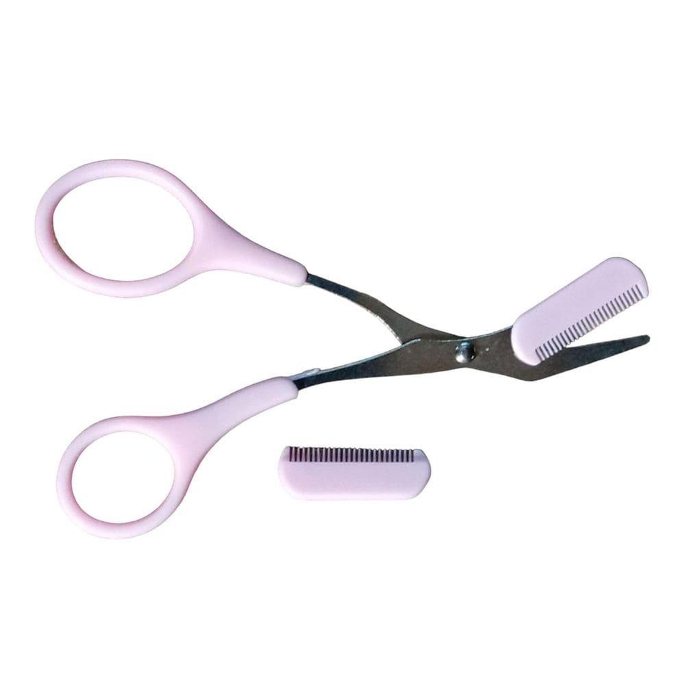 Tesoura De Aparar Sobrancelha Com Pente Cor Rosa Conjunto