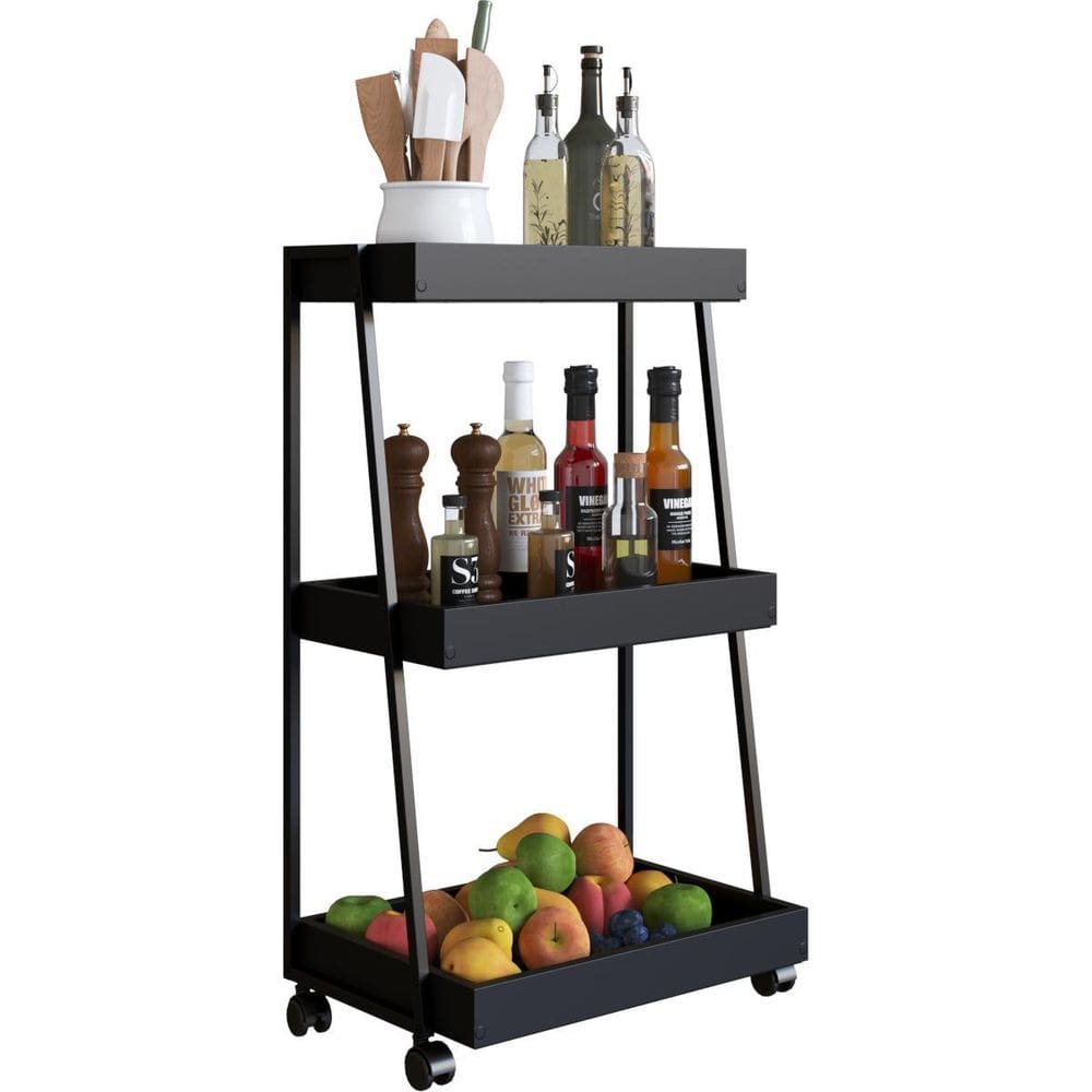 Carrinho Organizador Multiuso 3 Prateleiras E Rodinhas Preto