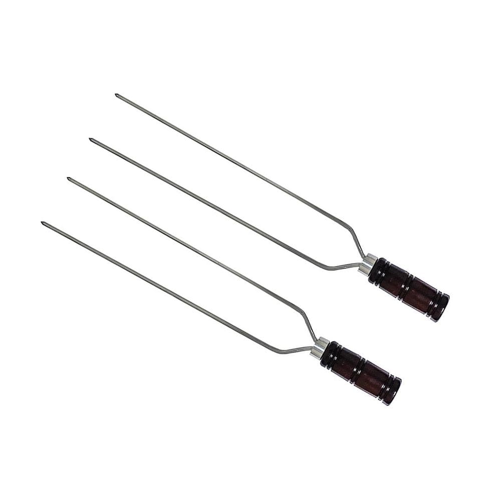 Kit 2 Espetos Duplo Para Churrasco 81Cm Cabo De Madeira