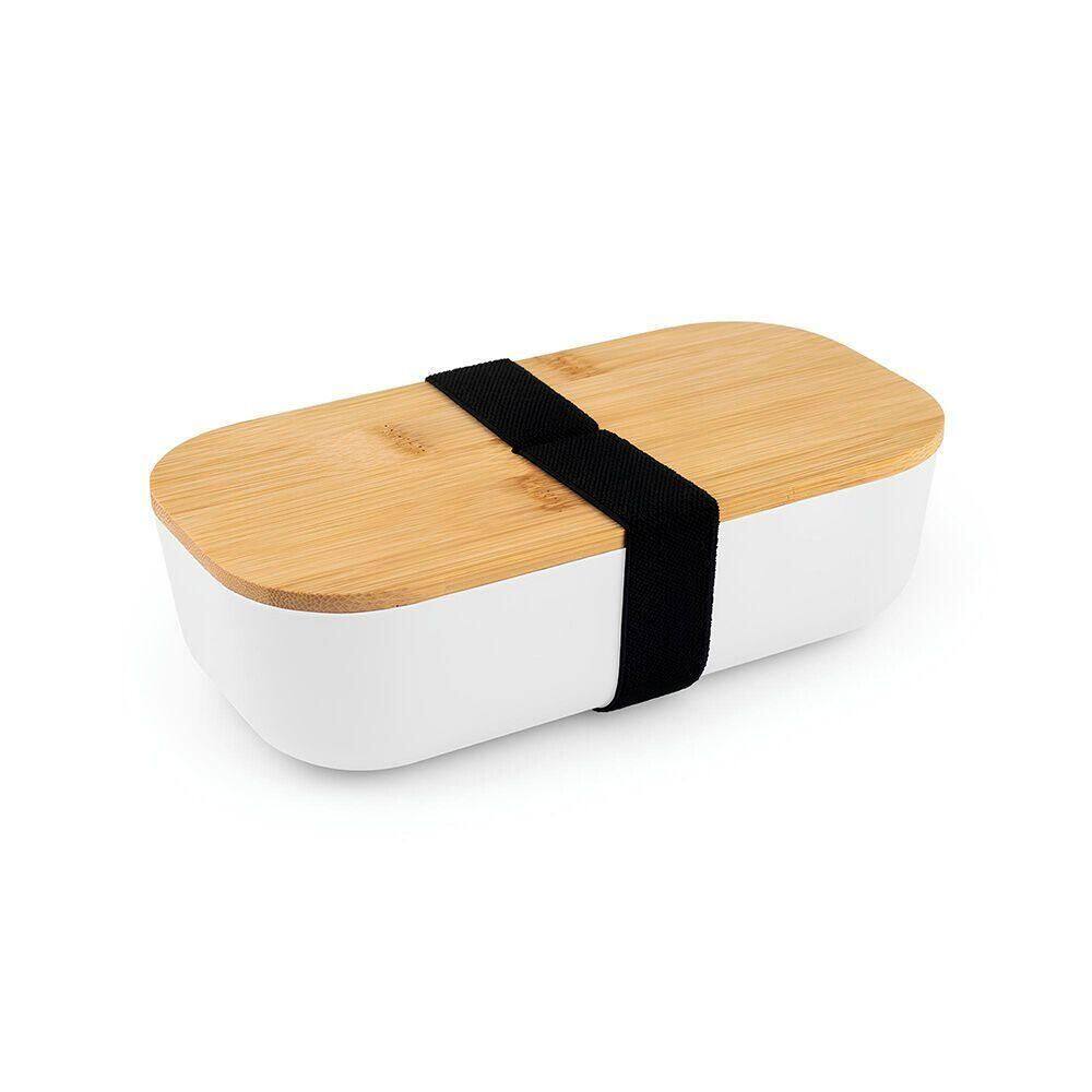 Lancheira Térmica Elegante 700ml Com Tampa De Bambu E Fecho - Branca E Sustentável