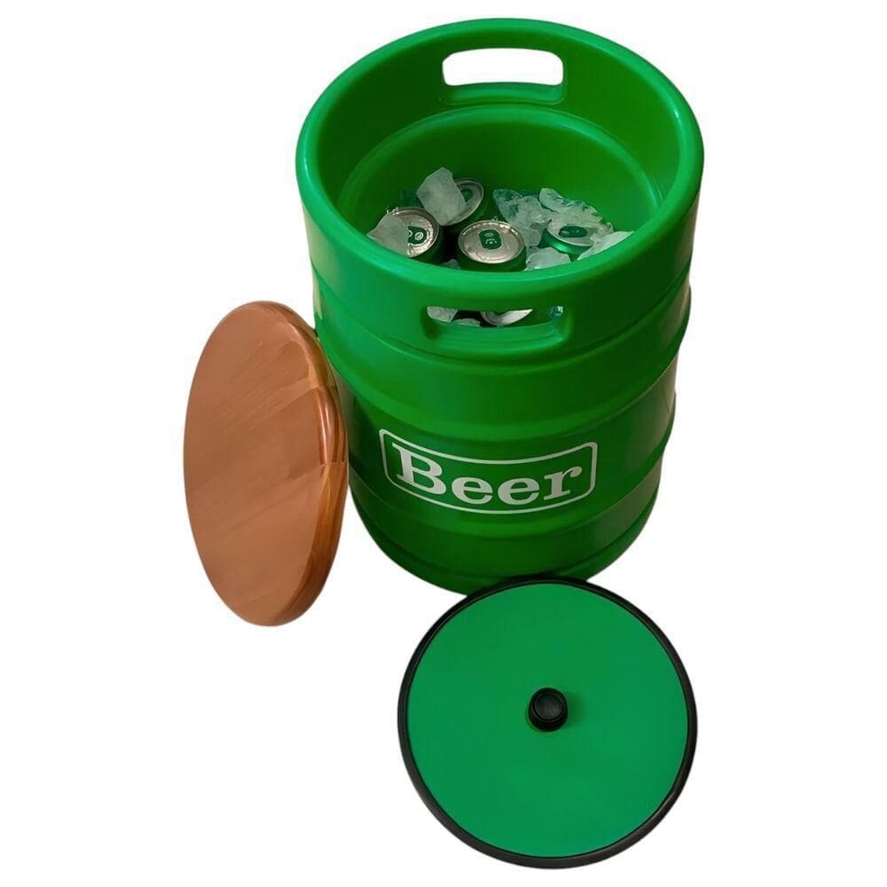 Cooler Decorativo Barril 28l Com Tampo Verde Para Bebidas Em Festas E Eventos
