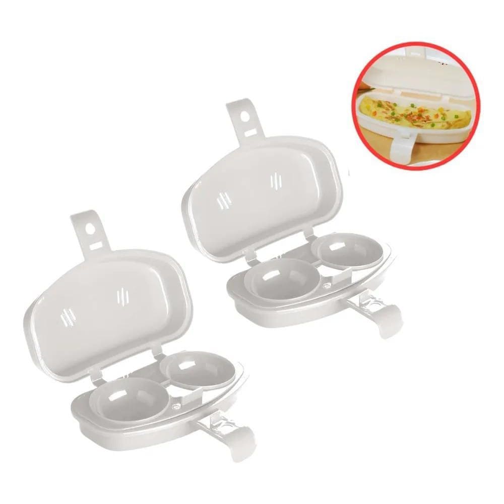 2X Omeleteira Microondas Dupla Forma De Ovos Poché Branca