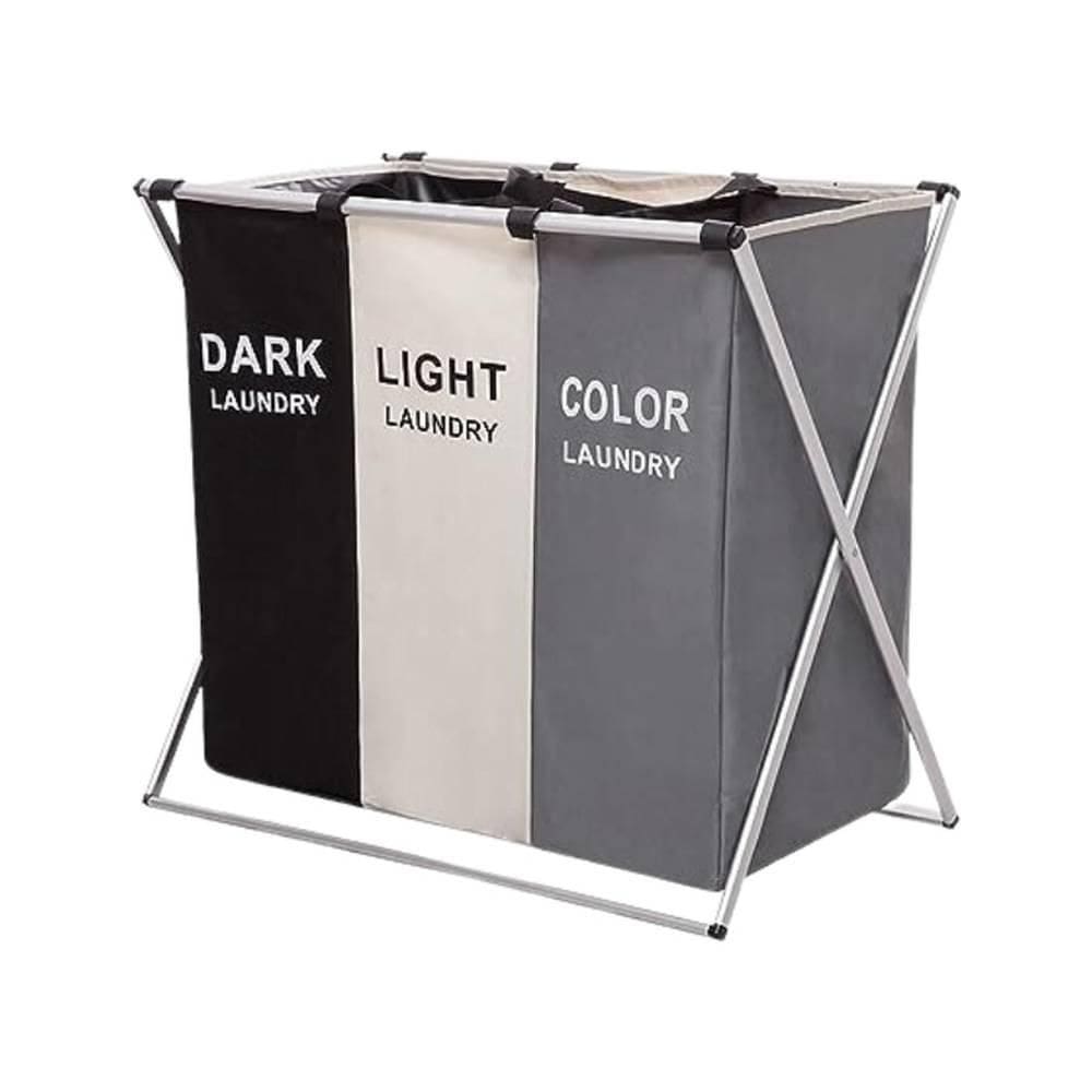 Cesto De Roupa Suja Dobrável Organizador 3 Compartimentos