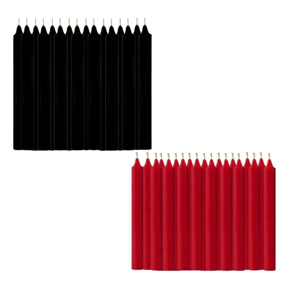 2X Pacote Velas Palito 20 Velas 10 Preta E 10 Vermelha 18Cm