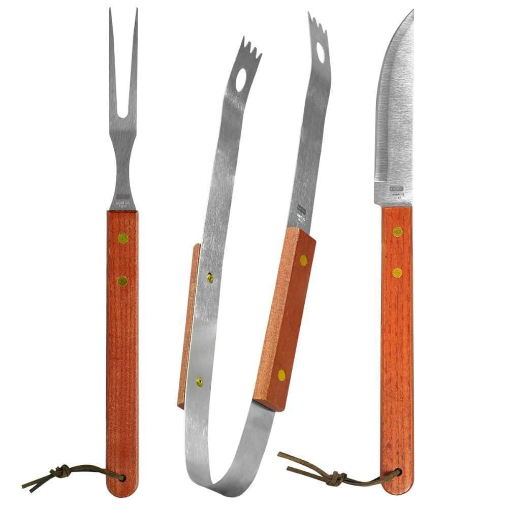 Kit Churrasco Garfo Faca Pegador Aço Inox Essencial - Fixxar