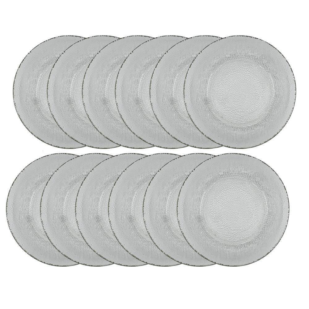 Conjunto 12 Pratos Fundo Vidro Transparente Forjado