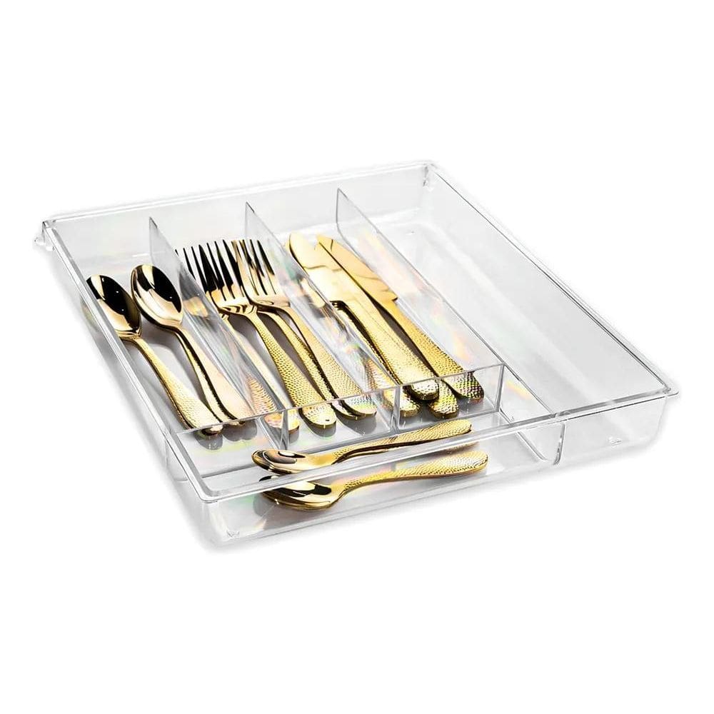 3X Organizador De Gavetas Talheres Acrílico 5 Divisórias Sem