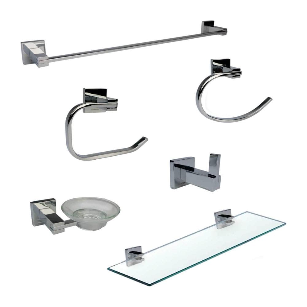 Kit Acessórios Banheiro Em Aço Inox E Vidro 6 Peças Cromado