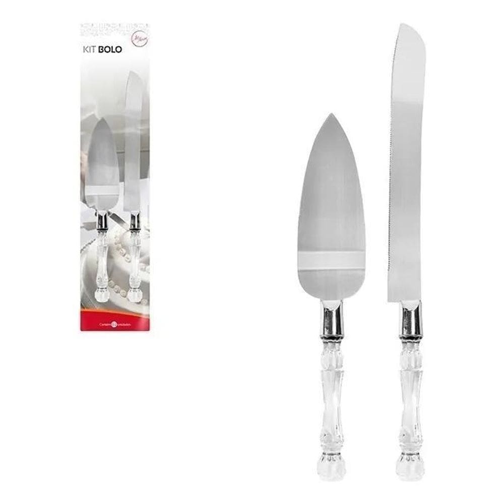 3X Kit Faca E Espátula Para Cortar Bolos E Tortas Cabo Acríl