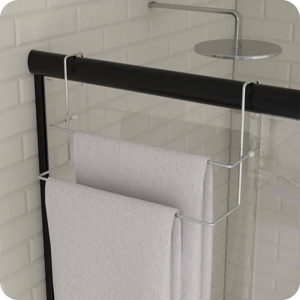 2X Porta Toalha De Box Suporte Duplo Porta Toalhas Cromado A