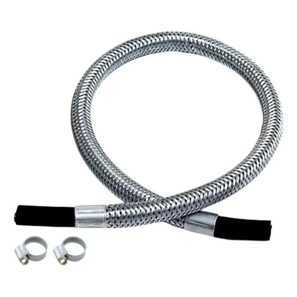 2X 1,2M Mangueira Malha De Aço Gás Botijão Com 2Abraçadeiras