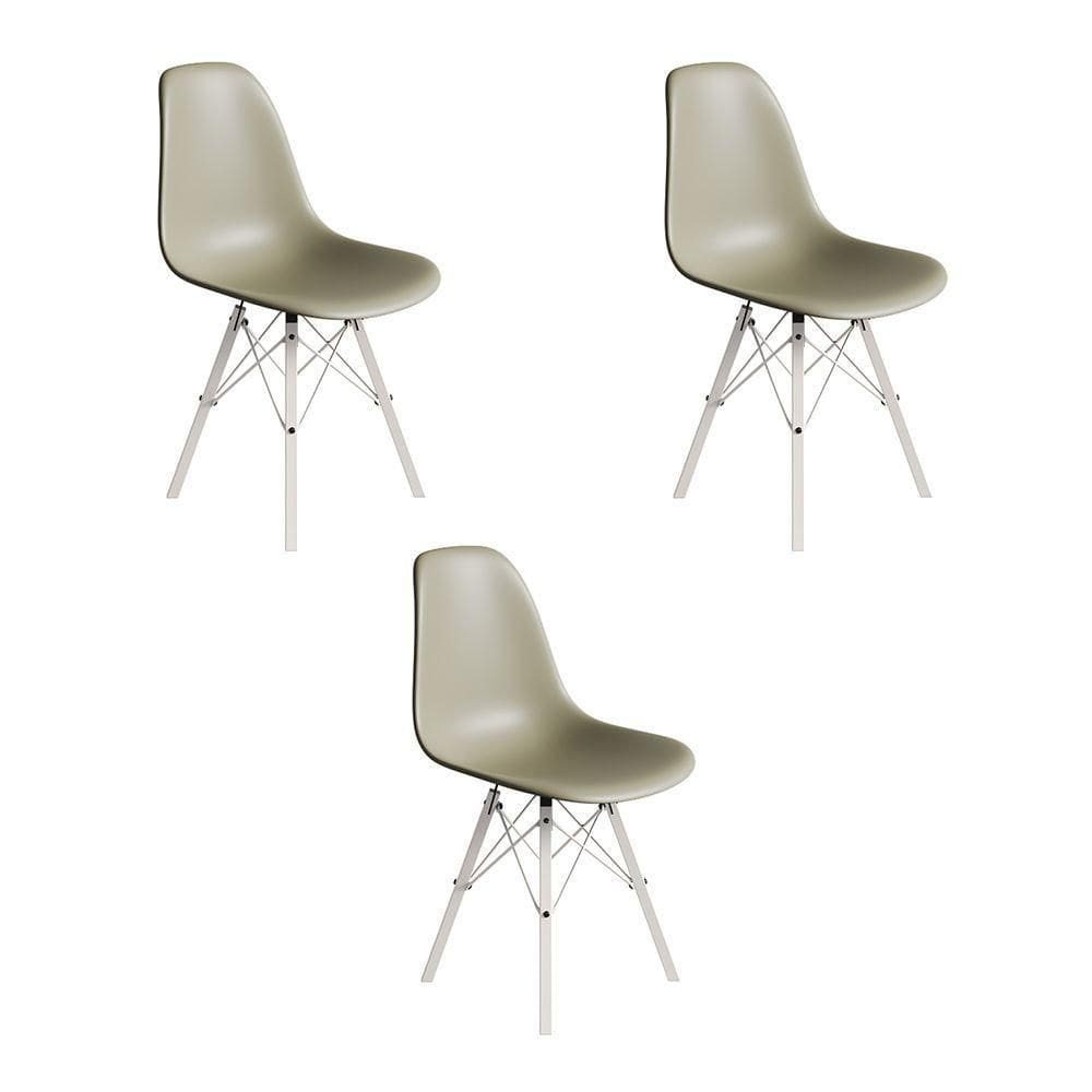 Conjunto 3 Cadeiras Eames Estilo Moderno Em Ferro Branco Com Assento Fendi