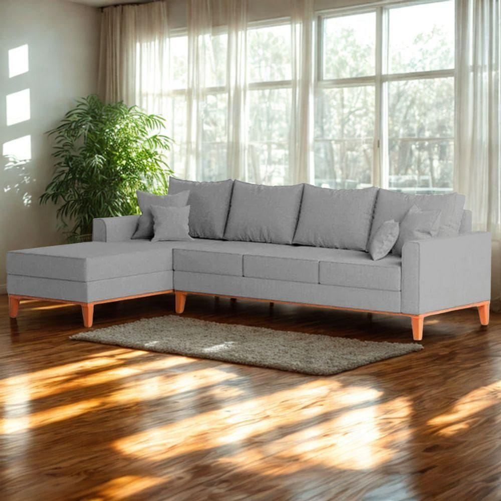 Sofá 4 Lugares Beny Com Chaise Esquerdo Linho Cinza